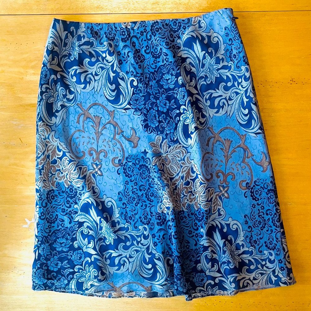 INC International Concepts Blue Silk Midi Skirt Size 10